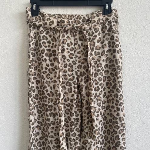 Caslon Leopard Print Track Style Belted Linen Pants in a size XS NWOT Casual Animal Print