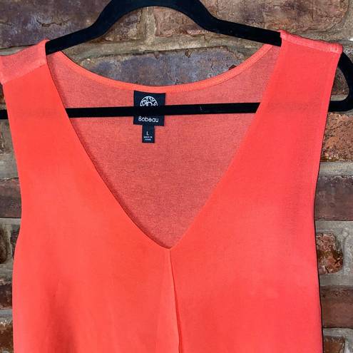 Bobeau  Coral Orange Knit Chiffon V-Neck Tank Top Women's Size Large