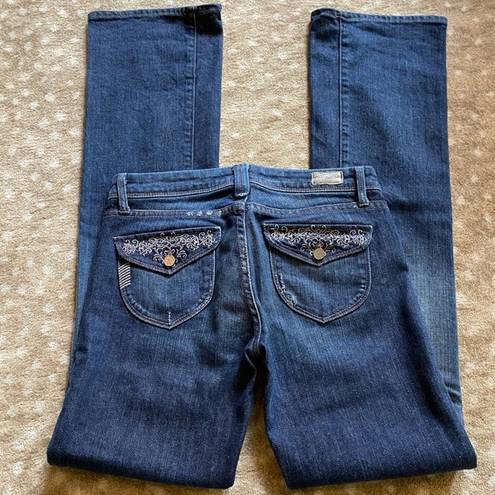 Paige  Blue Denim Pico Embellish Flap Pocket Jeans | Size 26