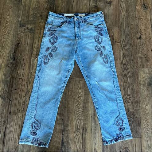 Pilcro and the Letterpress Anthropologie Pilcro Button Fly High Rise Emroidered Cropped Jeans Women’s 29