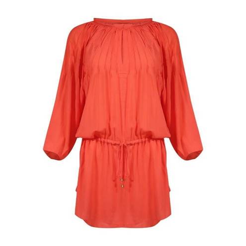 Vix Paula Hermanny  Sara Pinched Pleats Drawstring Waist Caftan Swim Cover Up M