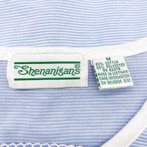 Daisy Shenanigans Womens M  T-Shirt Short Sleeve Blue White Striped Embroidered