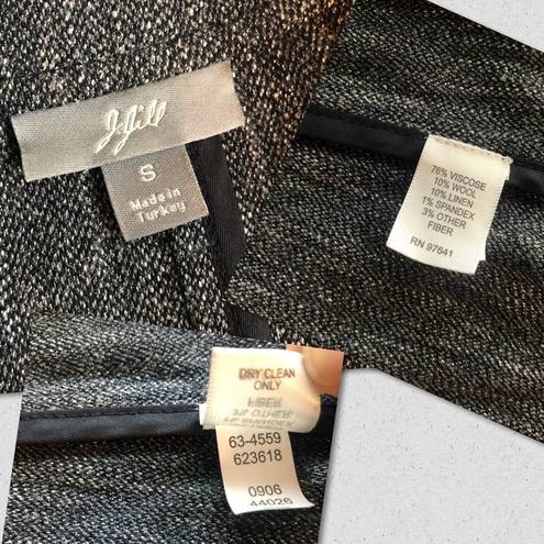 J.Jill  Wool Linen Cardigan Open Front Belt Black Small Workwear Wool Linen