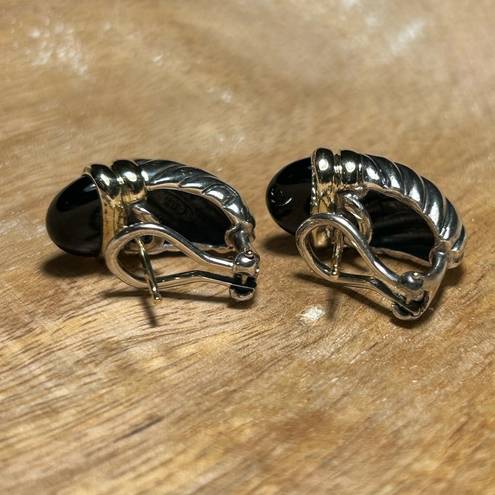 David Yurman  Black Onyx Sterling Silver & 14K Gold Cable Shrimp Post Earrings