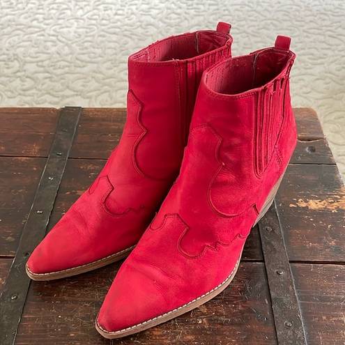 Sam Edelman  Red Nubuck Western Booties Size 10