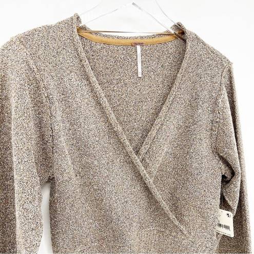 Free People NWT  Going For Gold Faux Wrap Sweater XS Gold