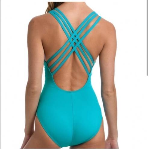 La Blanca  NEW one piece Island Goddess Strap Cross-Back in Turquoise size 6