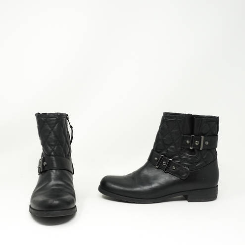 Stuart Weitzman  Easy On Genuine Leather Quilted Buckle Ankle Moto Combat Booties