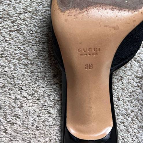 Gucci Black GG Canvas and Leather Horse-Bit Pointed Mules Women’s Size 8