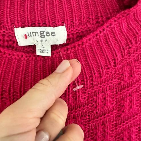 Umgee  fuchsia Pink Bell Sleeve Chunky Knit Sweater size L loose oversized barbie