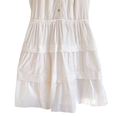 Shoshanna  Collared Tiered Sleeveless Button Shirt Dress Fit and Flare White 4