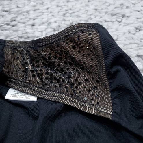 Carmen Marc Valvo READ  Black Beige Rhinestone Swim Bottom Size Small