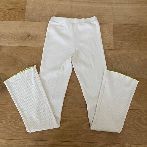 Bershka  Knit Bell Bottoms in Cream and Neon Yellow