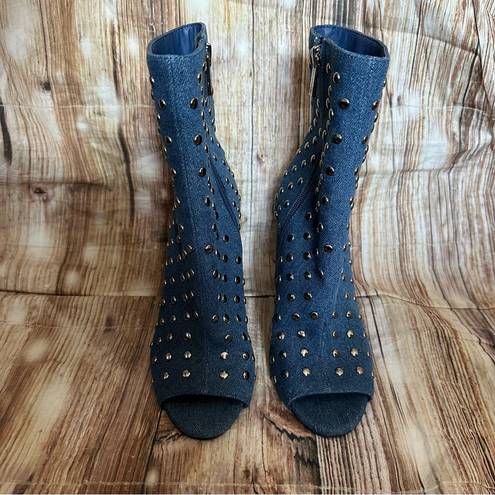 Jessica Simpson Elara Denim Open Toed Studded Booties