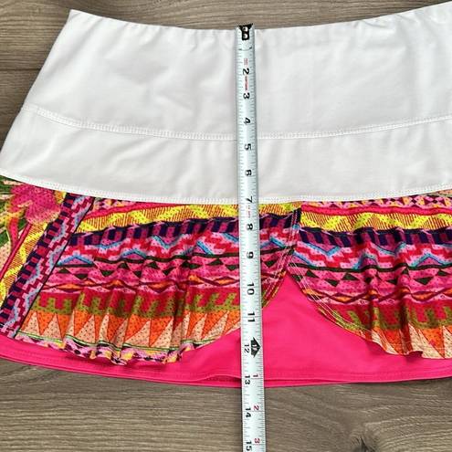 Lucky in Love  13” Layered Pleated Tennis Skirt White And Pink Print Size Large