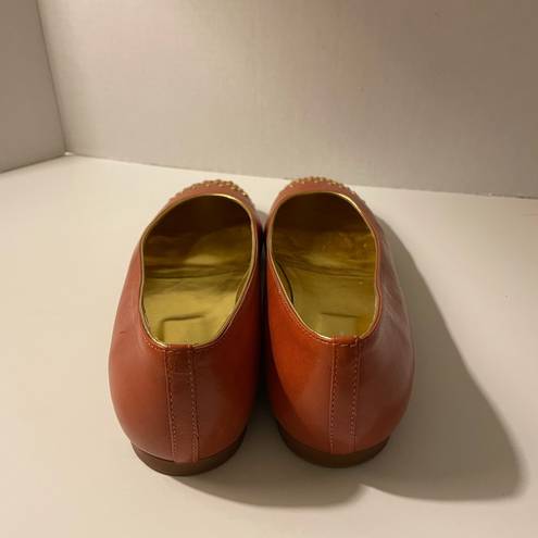 DKNY Donna Karan NY  Gold Studded Pumpkin Rust Leather Italy Flats 8.5 NWOT