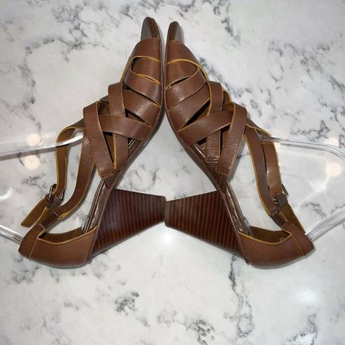 Loft Ann Taylor  Sandals Leather Size 9 Brown 3" Heel Woman’s Open Toe Buckle