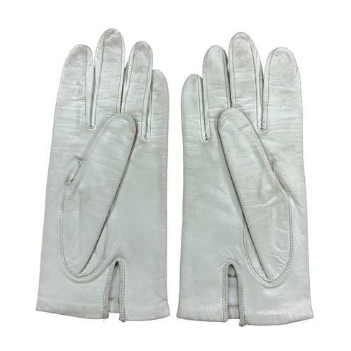 Womens Size 7 Gloves White Genuine Leather Wrist Length Antron Nylon Lining