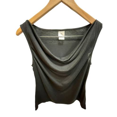 Natori  Black Matte Jersey Tank, Sleeveless Drape Neck, Lightweight Stretchy Top