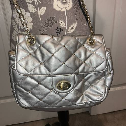 Bueno  Silver Quilted Crossbody Purse FLAW DONATING SOON