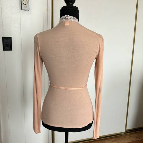 Moda Peach Wrap around Sweater with Lace