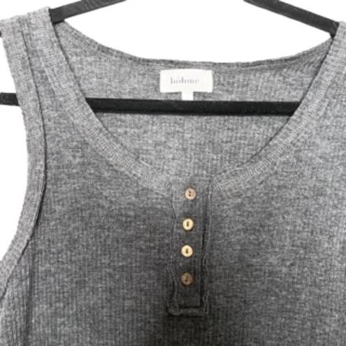 Bohme  Charcoal Gray Ribbed Henley Tank Wood Buttons Size Large