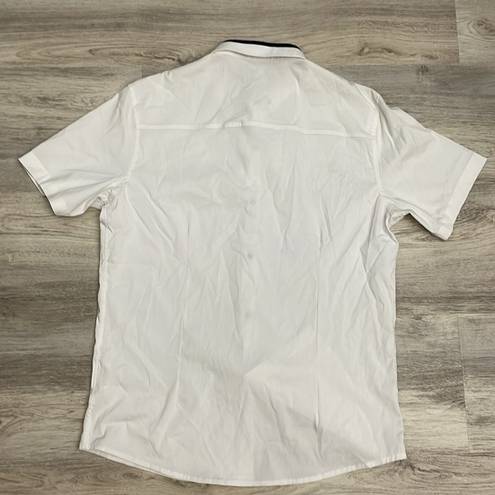 Lacoste White with Navy Around Collar Short Sleeve Button Down Shirt Size XXL