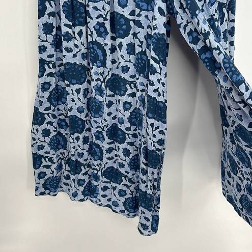 Free People Womens Blue Floral Pleated Front Cropped Wide Leg Pants Size Medium