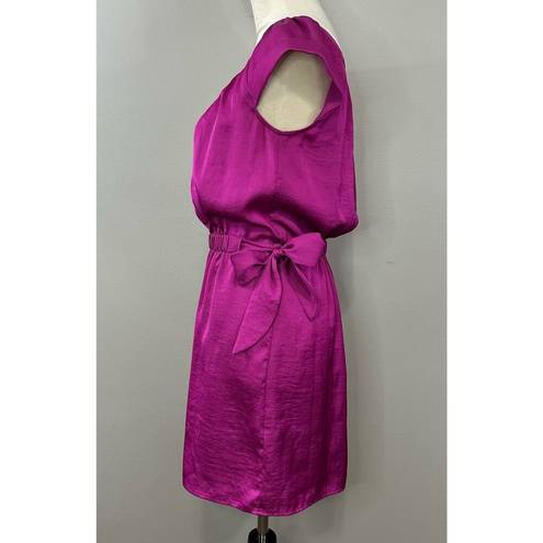 Banana Republic  Pink Silky Cap Sleeve Shirred Waist Side Tie Dress Pockets Sz 4