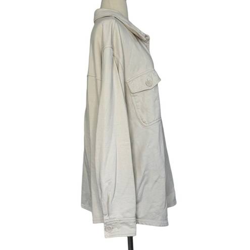 Good American  Fleece Shacket 100% Cotton Bone Cream Ivory Curvy Plus Size 3/4