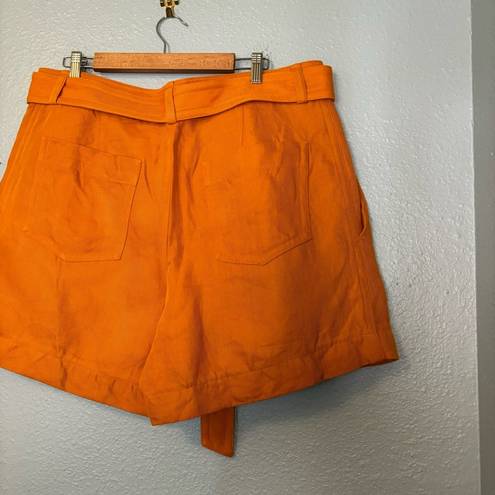 Vince  Women’s Belted Twill Cotton Linen Blend High Waist Shorts Burnt Orange