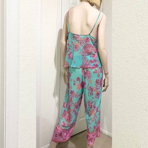 Natori JOSIE  B92612 Pink/Blue Floral Paisley Sheer Cami 2-pc Pajama Set Size L