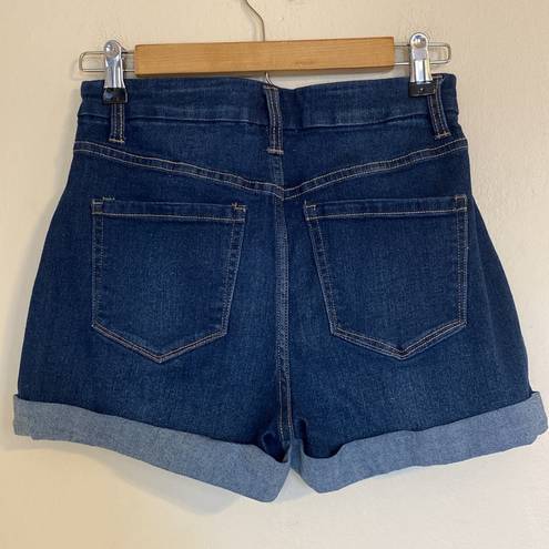 No Bo  High Rise Dark Wash Rolled Hem Stretch Denim Jean Shorts Size 7