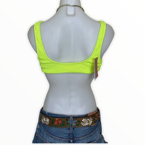 PilyQ  Swim Bralette Neon Yellow Bikini Top MEDIUM Ring Side Sporty Modest NEW