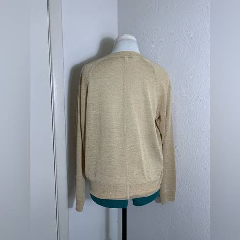 Elizabeth and James Waynne gold metallic knit long sleeve lightweight sweater S