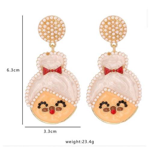 ma*rs New Holiday Fashion . Claus/Granny Pearl Bead Design Alloy Stud Earrings-OS