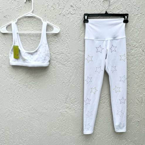 Beach Riot  star embellished leggings sports bra set white small / medium