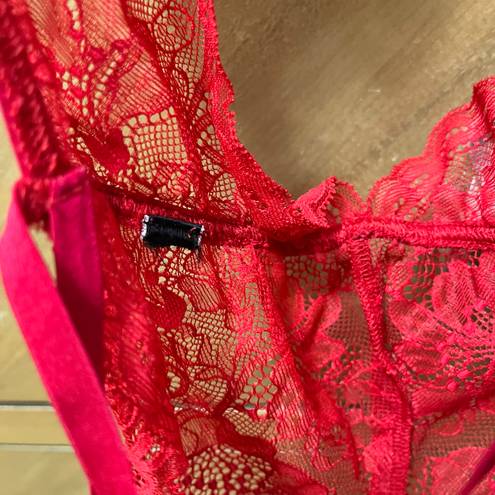 Victoria's Secret Victoria’s Secret Red Lace Strappy Bodysuit