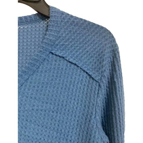 Caslon  Blue High Cuff Henley Top Long Sleeves V-Neck Size Medium NWT