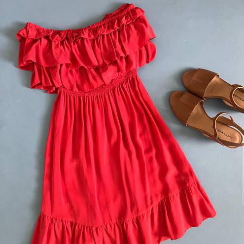 Rebecca Taylor NWT  Chelsea Ruffle Strapless Silk Cherry Orange Dress