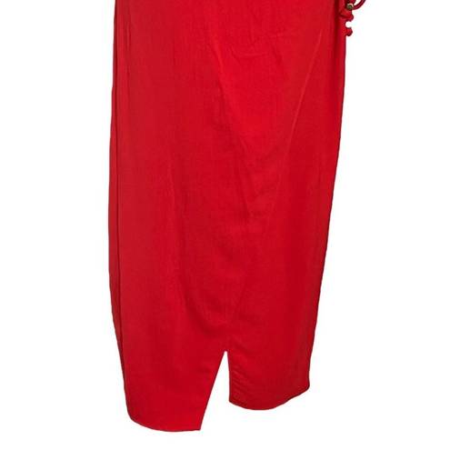 Vix Paula Hermanny  Cyndi Crinkled Voile Midi Wrap Dress Red Womens Size L