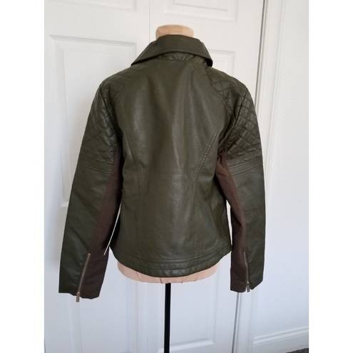 Krass&co Boundless North North&. Womens Faux Leather Moto Jacket Wonderland Green Sz M