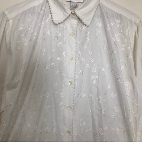 Krass&co VINTAGE! 90s CASUAL CORNER & . WHITE EMBROIDERED SCALLOPED BUTTON UP SHIRT TOP