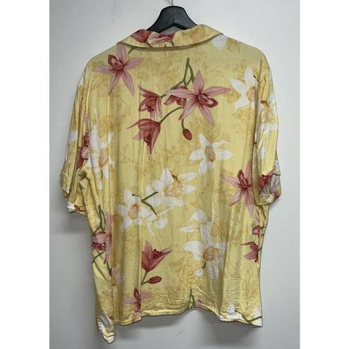 The Cove Sunset Womens Hawaiian Floral Shirt Plus Size 2X Yellow Pink Button Up Camp