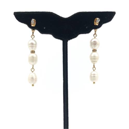 Ettika NWT  18K Gold-Plated 10MM Freshwater Pearl Cubic Zirconia Dangle Earrings
