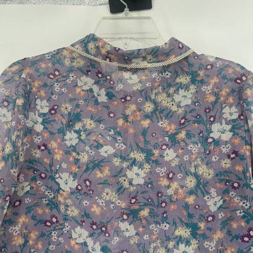 Modcloth  Lavender Purple Floral Chiffon Peplum Top Boho Cottagecore Sheer Size M