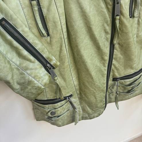 Miss Sixty  M60 Light Green Faux Leather Moto Jacket Womens Size S Zippers