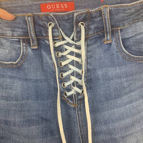 Guess  womens 28 skinny tie front lace up jeans denim blue club y2k 90s