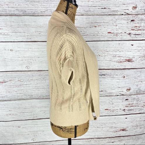 Dress Barn  Shawl Collar Cuffed Dolman Cap Sleeve Open Front Cardigan Tan Small