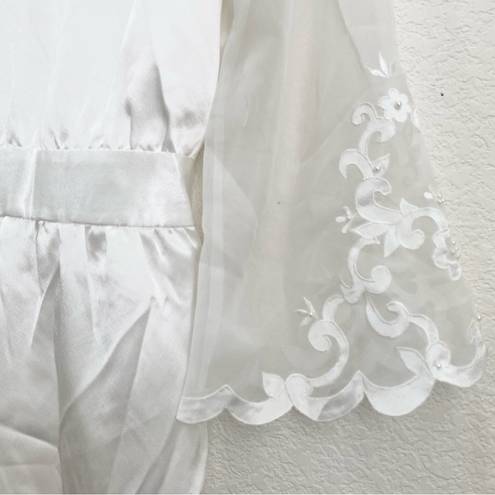 Oscar de la Renta Vintage  White Satin/Sheer Bell Sleeve Appliqué Wedding Robe